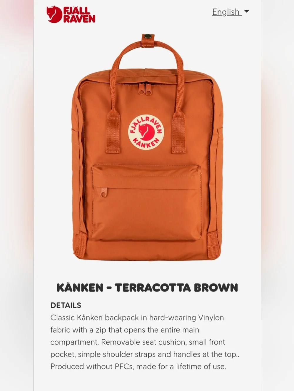 Fjallraven Kånken Orange Men's Backpack NWOT